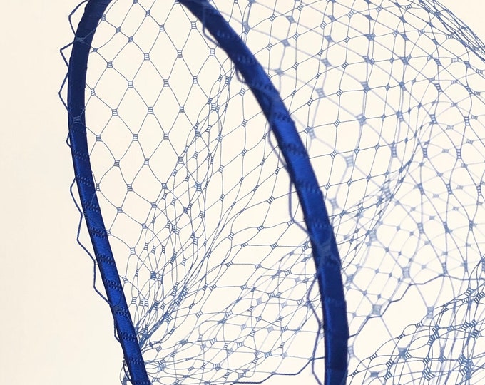 Royal Blue Veil Birdcage Headband Veil Bridal Blue Fascinator with Veil Wedding Guest Headpiece Special Occasion