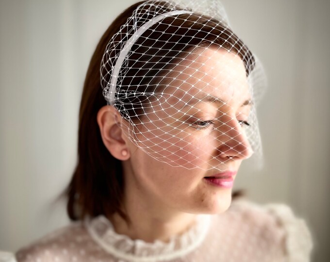 Birdcage Veil Headband Bridal Veiled Headband Fascinator Wedding Veil with Headband Civil Wedding Courthouse Headpiece