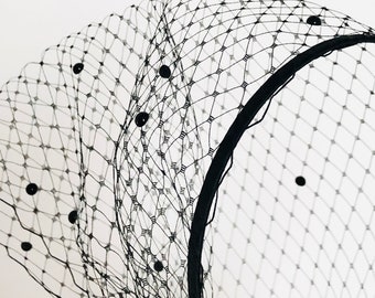 Black Headband Veil Pearl Birdcage Veil Wedding Guest Headpiece Bridal Fascinator Veiled Headband for Church