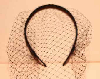 Black Veil Headband, Black Birdcage Veil Fascinator, Funeral Veil, Bachelorette Veil, Wedding Guest Veil