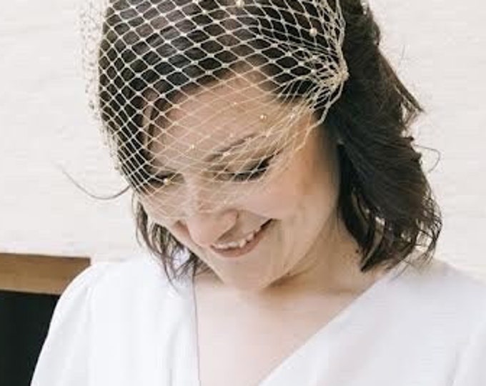 Gold Pearl Veil Birdcage Gold Metallic Veil Bridal Birdcage Veil Pearl Studded Veil Scattered Pearl Wedding Veil