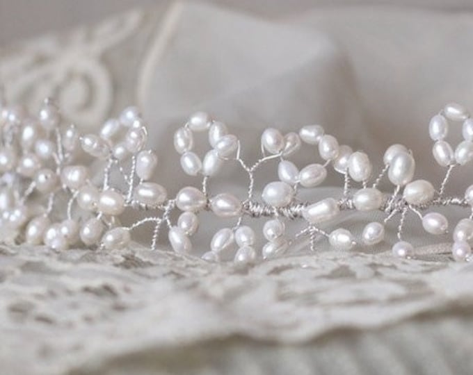 Bridal Pearl Headband Wedding Pearl Hair Vine Wedding Pearl Headpiece Freshwater Pearl Headband for Bride