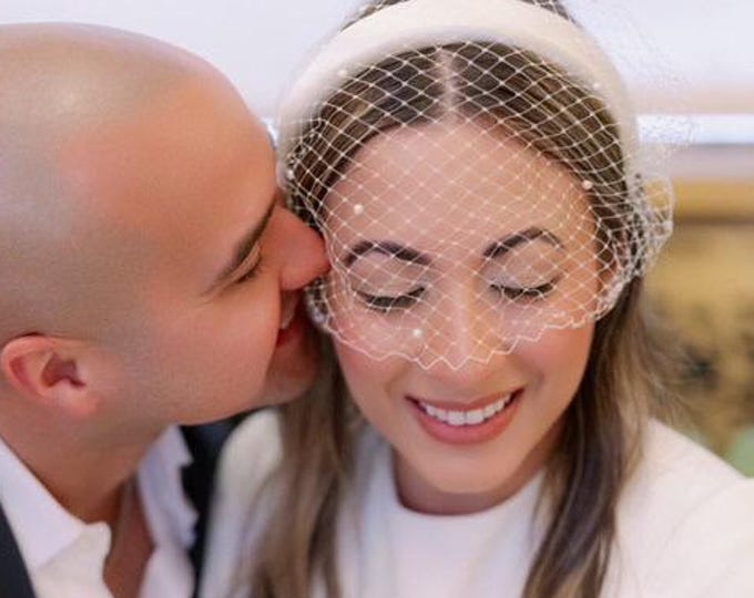 City Hall Wedding Veil Headband Satin Birdcage Veil Bridal Headband Veiled for Civil Wedding Courthouse