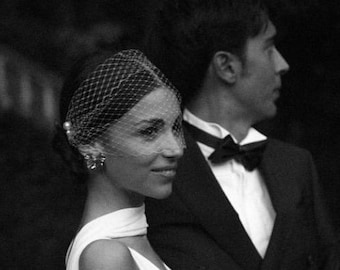 Pearl Birdcage Veil with Pearls Wedding Birdcage Veil, Short Bridal Pearl Veil Face