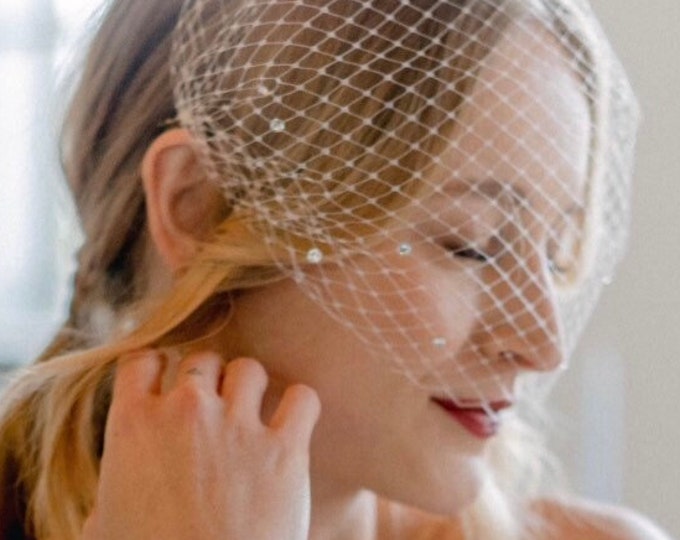 Bridal Crystal Diamante Veil, Wedding Birdcage Veil, Bird Cage Veil, Rhinestone Veil, Party Veil