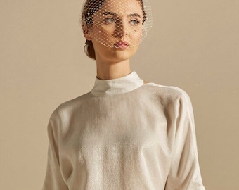 Pearl-Adorned Birdcage Veil with Scattered Pearl Wedding Veil Bridal Pearl Veil Wedding Courthouse