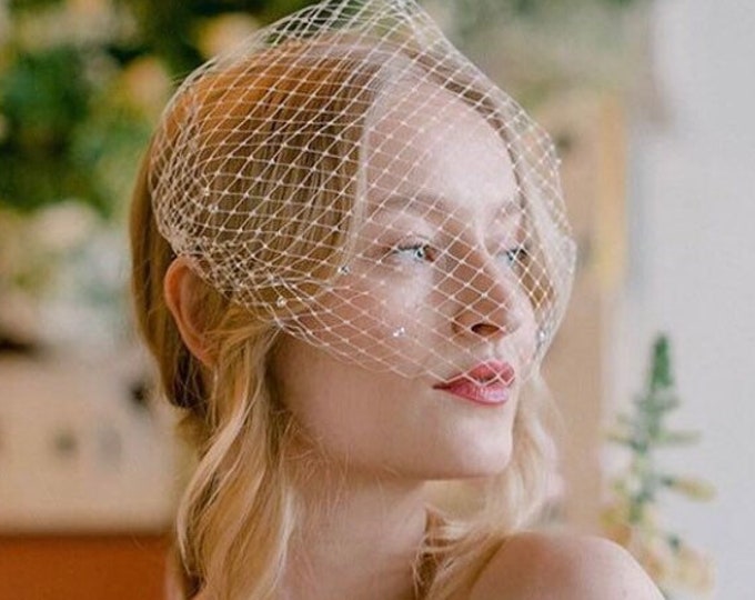 Rhinestone Birdcage Veil Bridal Crystal Veil Wedding Bird Cage Veil Party Veil Short