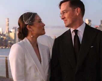 Pearl Birdcage Veil Bridal: Short Face Veil with Pearls Wedding Veil Civil Ceremony