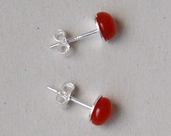 Red Post Earrings: Sterling Silver Stud Earrings Carneol Earrings Carnelian