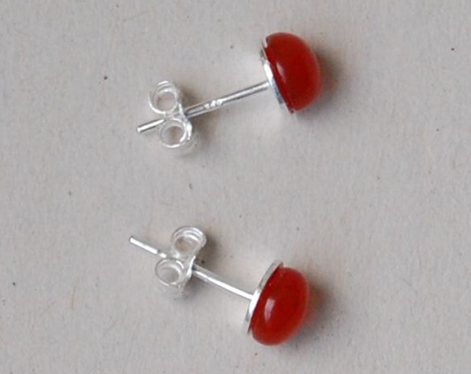 Red Post Earrings Sterling Silver Stud Earrings Red Round Studs Red Carneol Earrings Carnelian