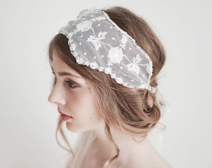 Lace Headband Covering, Juliet Cap Veil, Vintage Lace Wedding Headpiece, Bridal Lace Headband, Veil Alternative