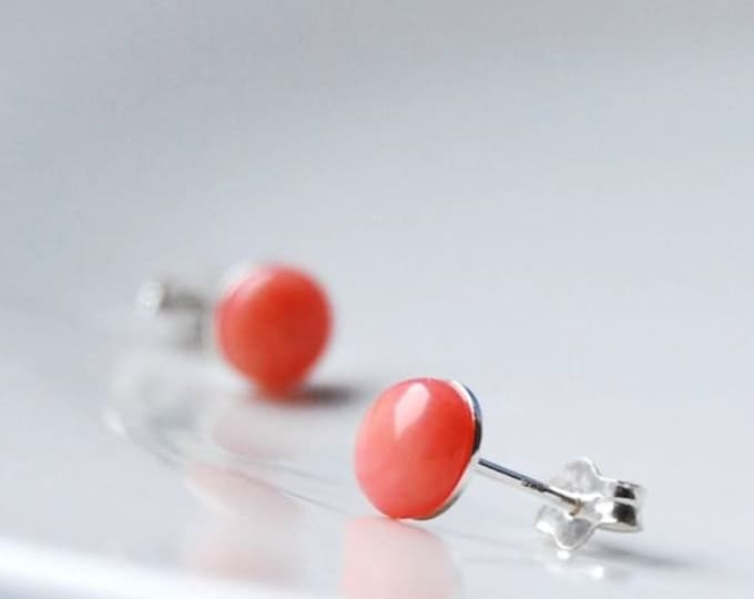 Pink Coral Stud Earrings Pink Round Sterling Silver Earrings Studs Pink Post Earrings