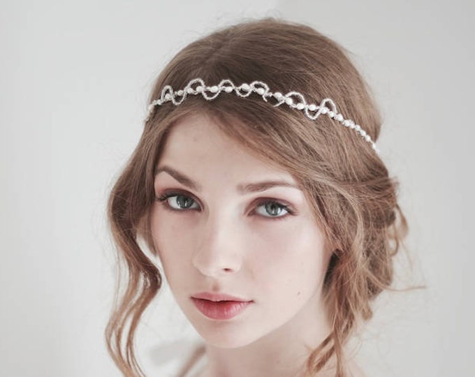 Bridal Pearl Headband, Pearl Hair Vine, Wedding Headpiece, Thin Pearl Headband, Flower Girl Headband