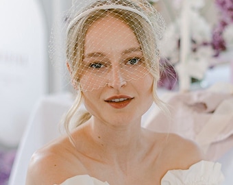 Veil on Headband Birdcage Veil Bridal Headpiece with Veil Fascinator Wedding Veil Guest Headband Special Occasion
