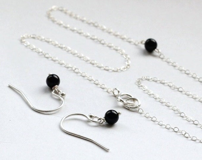 Black Onyx Jewelry Set, Bridal Necklace & Earrings, Wedding Jewelry Set - Sterling Silver Necklace, Bridesmaids Gift