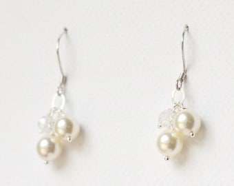 Bridal Pearl Earrings Sterling Silver Dangles Wedding Earrings for Bride Pearl Minimalist Jewelry