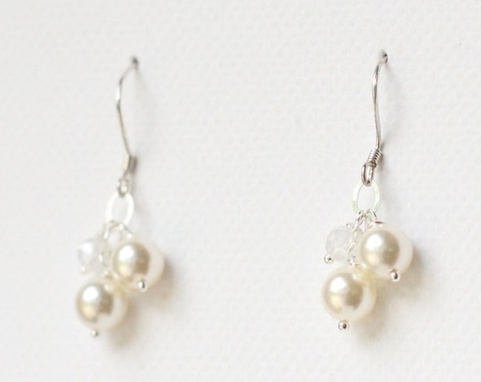 Pearl Earrings Dangle, Bridal Pearl Earrings, Sterling Silver Pearl Earrings, Wedding Dangle Earrings