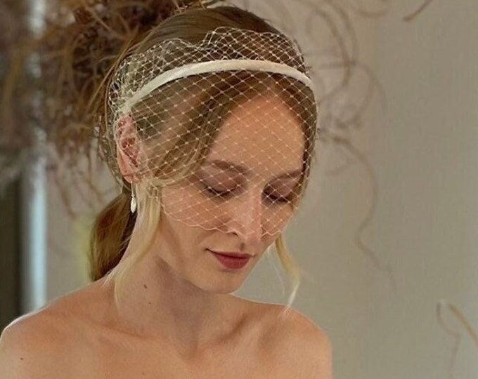 Bride Headband with Veil Birdcage Wedding Veil Headband Bridal Birdcage Veil Bridal Bird Cage Fascinator Custom Color