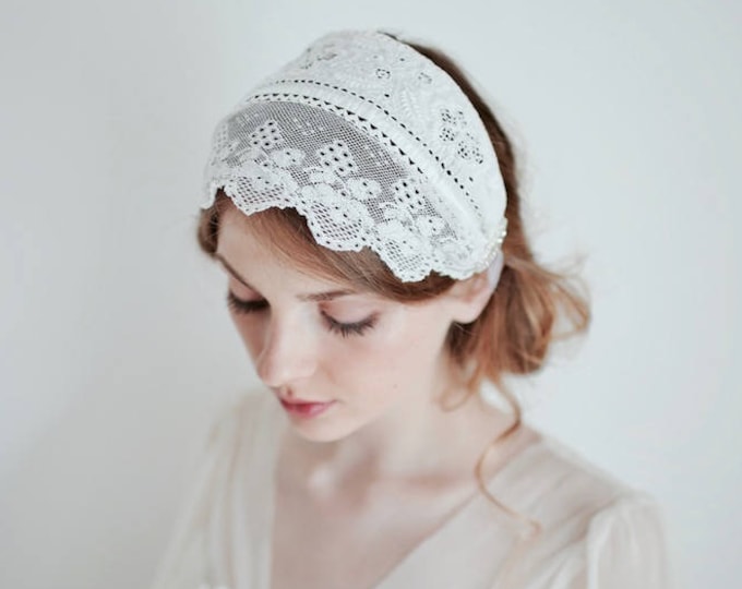 Bridal Lace Juliet Cap Veil Headband Vintage Lace Headband Wedding Head Dress Folk