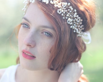 Bridal Pearl Headband Wedding Pearl Hair Vine for Bride Wedding Pearl Headband Large, Freshwater Pearl Headband