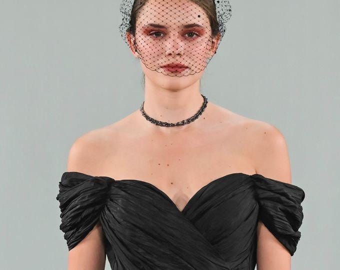 Black Pearl Veil Birdcage Wedding Guest Veil Scattered Pearl Veiled Headband Bridal Veil Church