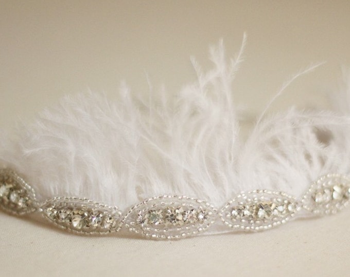 Feather Headband Rhinestones Headpiece Bridal Crown Wedding Headband Feather Headpiece