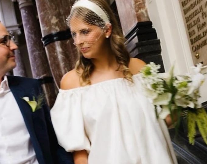 Civil Wedding Veil with Pearls Bridal Headpiece Courthouse Wedding Headband Veil Birdcage