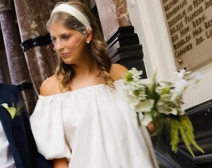 Civil Wedding Veil with Pearls Bridal Birdcage Veiled Headpiece Courthouse Wedding Headband