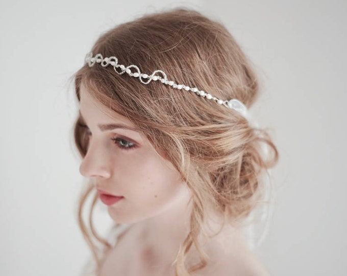 Bridal Pearl Hair Vine, Pearl Bridal Headband, Wedding Headband, Minimal Pearl Headband, Custom Color: Rose Gold, Silver or Gold