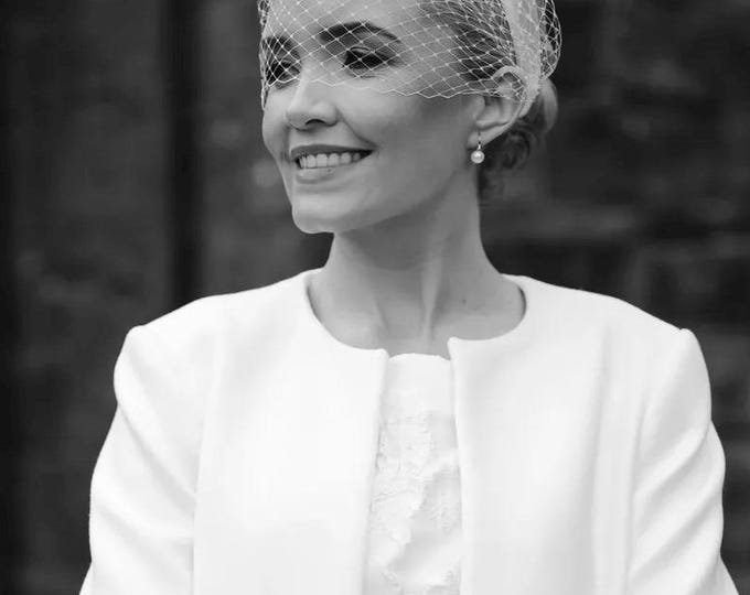 Wedding Headband Veil: Town Hall Wedding Headpiece Veiled Bridal Fascinator for Civil Ceremony