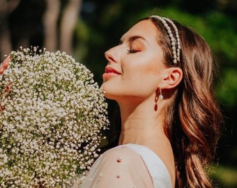 Bridal Pearl Headband Double Pearl Headband Wedding Pearl Headband Freshwater Pearl Headband Pearl Headpiece