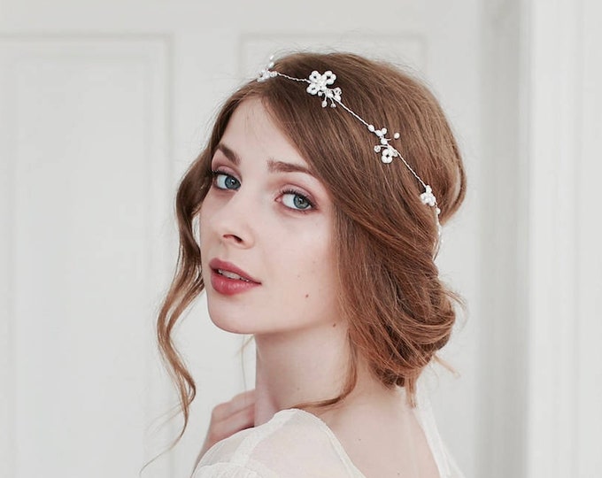Bridal Pearl Headband: Freshwater Pearl & Rhinestone Wedding Hair Vine