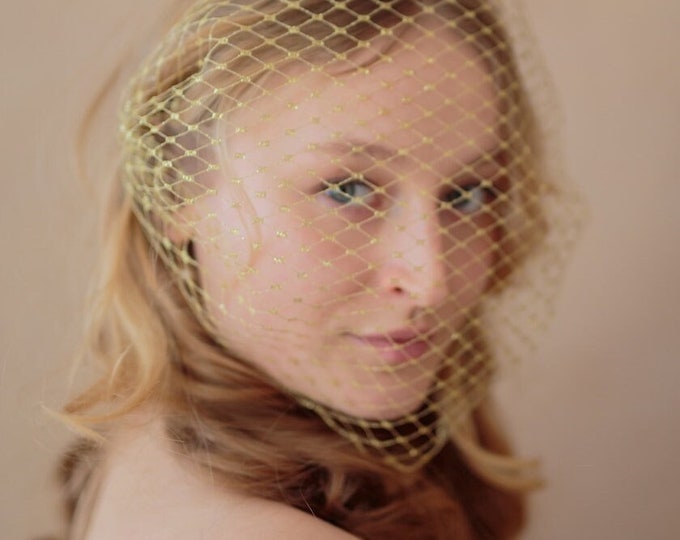 Gold Birdcage Veil Bridal Bandeau Veil Bridal Party Bachelorette Veil Gold Metallic Veil Silver Metallic Wedding Veil