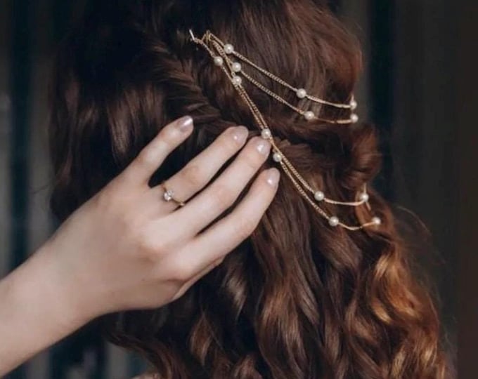 Pearl Hair Chains 2x, Pearl Headbands, Bridesmaid Hair Pearl Hair Accessories Gift for Her
