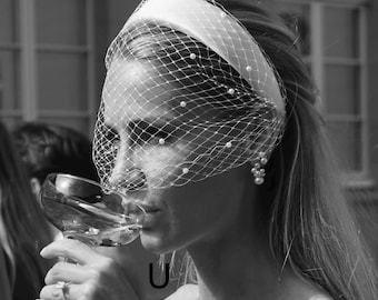 Birdcage Veil Headband Registry Office Wedding Headpiece Veiled Fascinator for Town Hall Wedding Veil