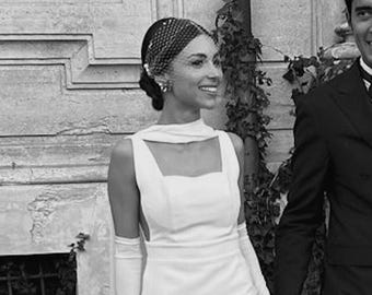 Civil Ceremony Veil Courthouse Wedding City Hall Fascinator Bridal Birdcage Veil Pearl Headpiece for Elopement