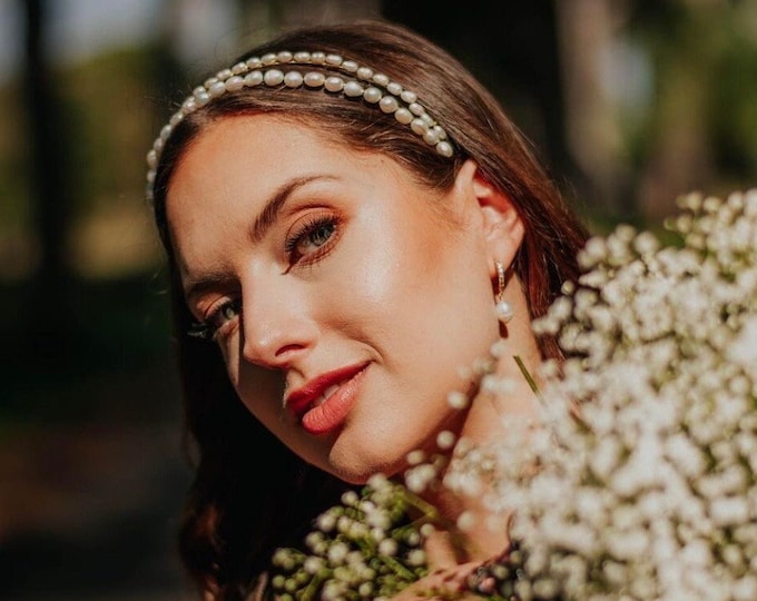 Bridal Pearl Headband Double Pearl Headband Wedding Pearl Headband Freshwater Pearl Headband Pearl Headpiece