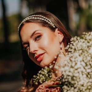 Diadema de perlas dobles, diadema de perlas de agua dulce, diadema de perlas nupciales, diadema de perlas de boda Civil, tocado de perlas para novia imagen 3