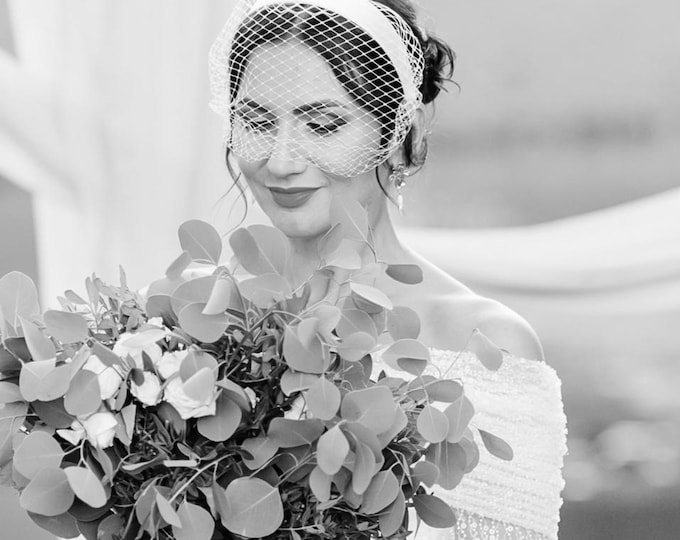 Birdcage Veil Headband Wedding Courthouse Fascinator with Veil Satin Headband Bridal Birdcage Veil for Civil Ceremony