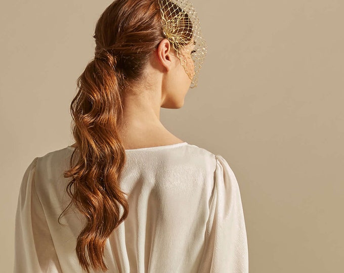 Gold Birdcage Veil Wedding Party Veil Silver Metallic Vintage Style Veil Art Deco Headpiece