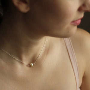 Single Pearl Necklaces 4x Bridal Party Necklace Sterling Silver Freshwater Pearl Choker Bridesmaid Gift image 5