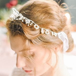 Bridal Pearl Tiara, Pearl Tiara, Wedding Tiara, Bridal Tiara, Pearl Crown, Wedding Headpiece, Bohemian Wedding, Style 318 image 1