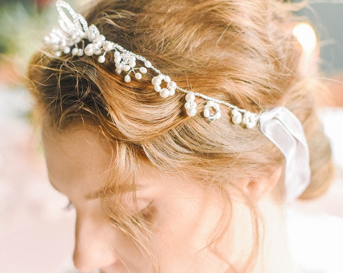 Bridal Pearl Tiara, Pearl Tiara, Wedding Tiara, Bridal Tiara, Pearl Crown, Wedding Headpiece, Bohemian Wedding, Style 318