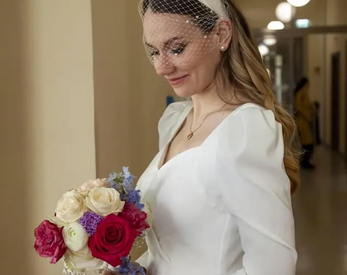 Civil Wedding Headpiece with Veil Bridal Birdcage Headband Veil City Hall Wedding Ceremony Cocktail Fascinator