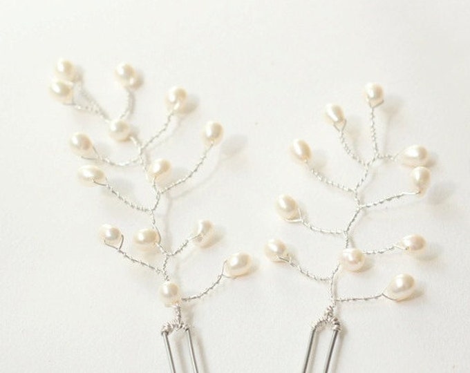 Wedding Pearl Hair Pins 2x, Bridal Pearl Hair Pins, Bridal Party Hair, Bridesmaids Hair Pins, Freshwater Pearl Hair Pin
