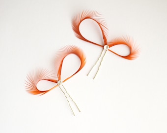 Orange Hair Pins 2x, Orange Hair Accessories, Bridesmaid Gift, Bridal Party Orange, Burnt Orange Hair Pin
