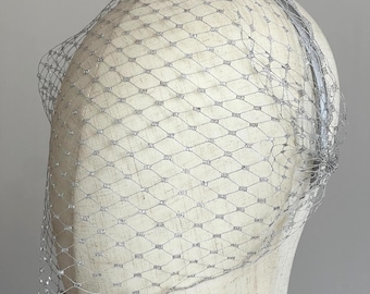 Silver Birdcage Veil Headband Bridal Veiled Fascinator Silver Wedding Guest Headpiece