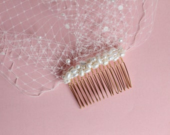 Birdcage Veil Blusher with Pearls, Bridal Pearl Veil, Wedding Veil Pearl, Bridal Veil with Comb