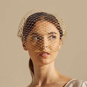 Gold Birdcage Veil, Gold Wedding Veil, Party Veil, Silver Metallic Veil, Vintage Style Veil, Art Deco Veil