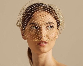 Gold Birdcage Veil, Gold Wedding Veil, Party Veil, Silver Metallic Veil, Vintage Style Veil, Art Deco Veil